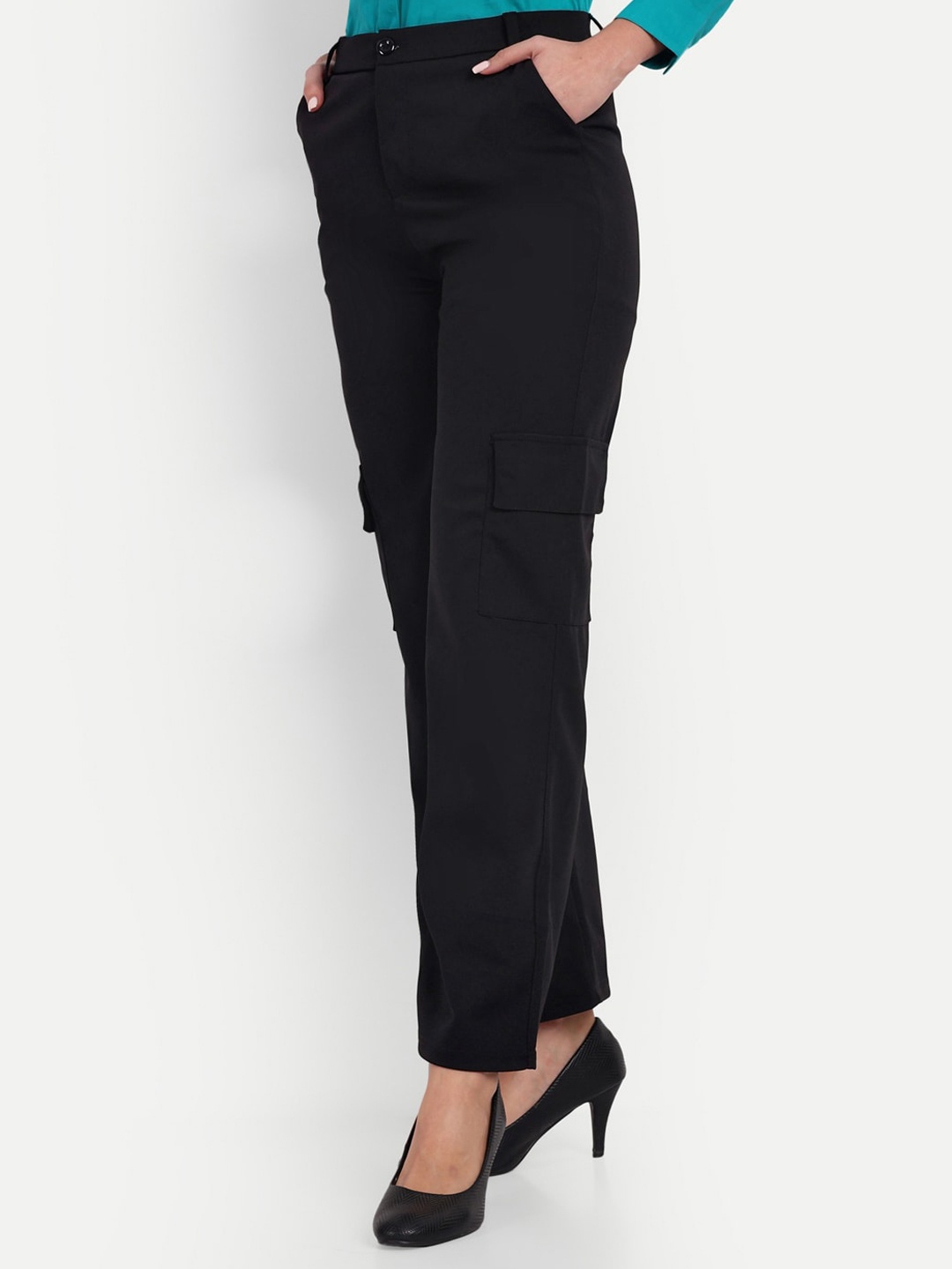 

BROADSTAR Women Relaxed Straight Leg Loose Fit High-Rise Easy Wash Trousers, Black