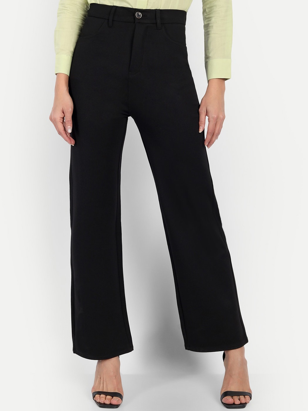

BROADSTAR Women Smart Straight Fit High-Rise Easy Wash Stretchable Formal Trousers, Black
