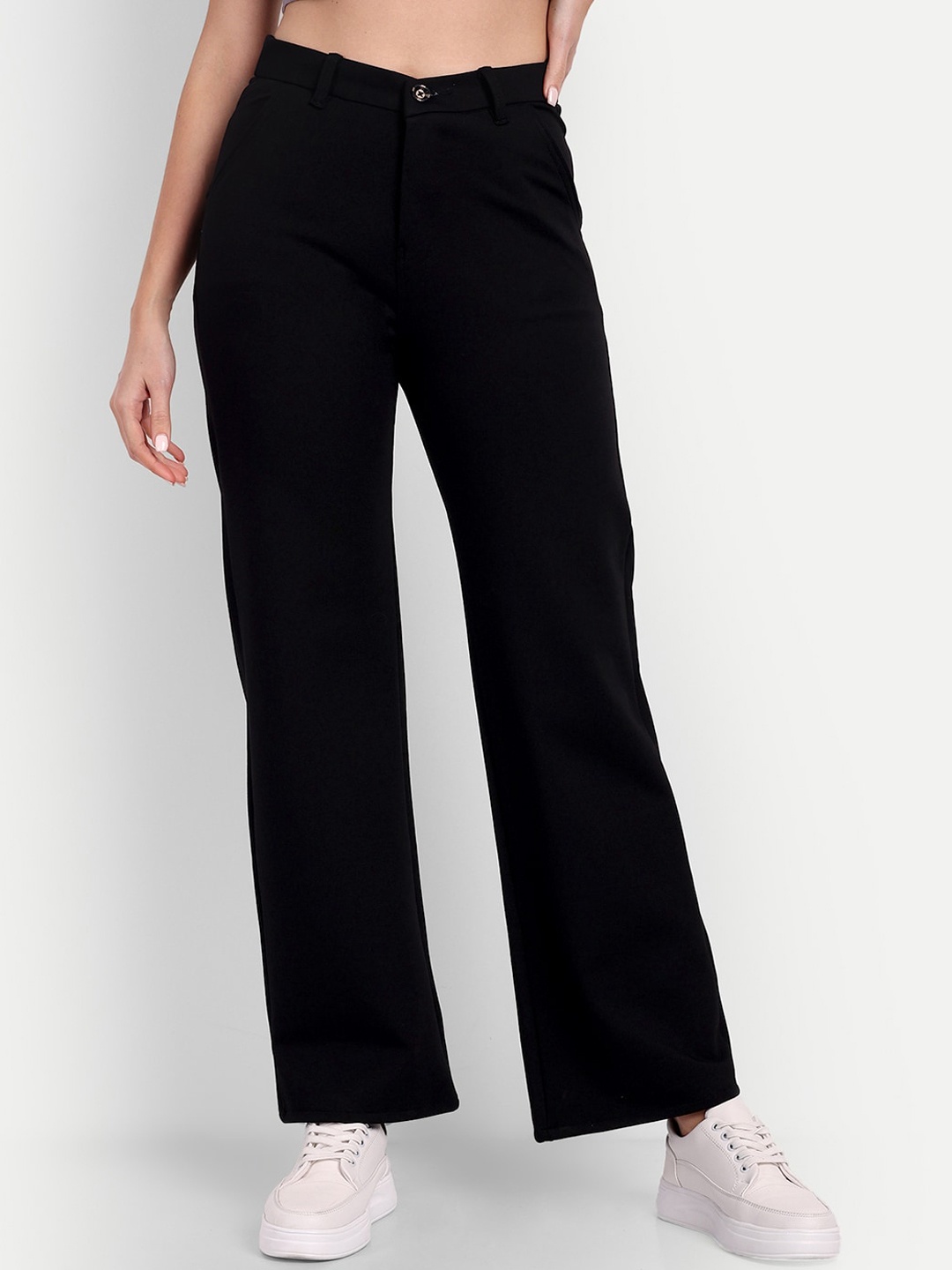

BROADSTAR Women Relaxed Straight Leg Loose Fit High-Rise Easy Wash Trousers, Black