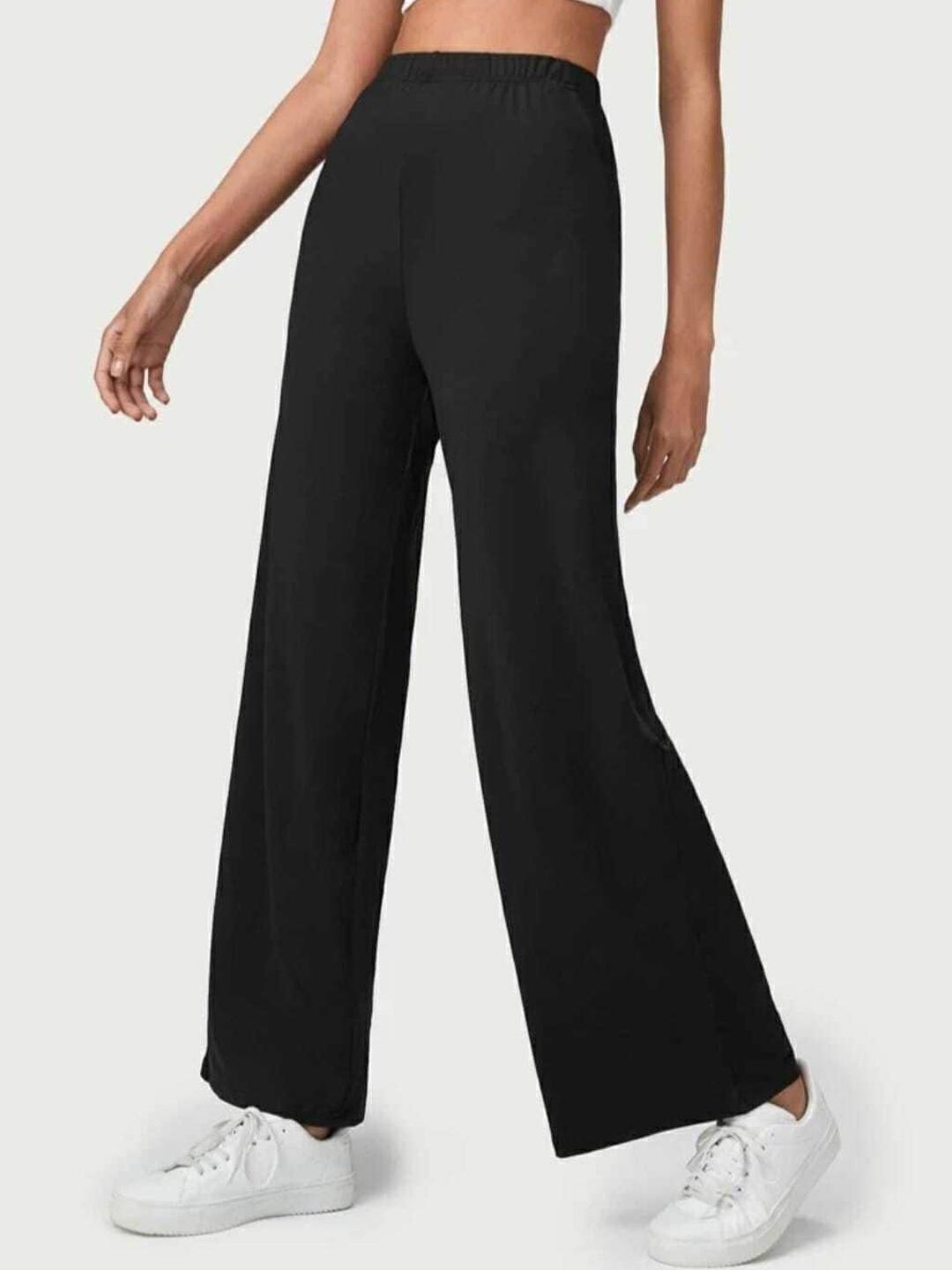

BROADSTAR Women Relaxed Straight Leg Loose Fit High-Rise Easy Wash Parallel Trousers, Black