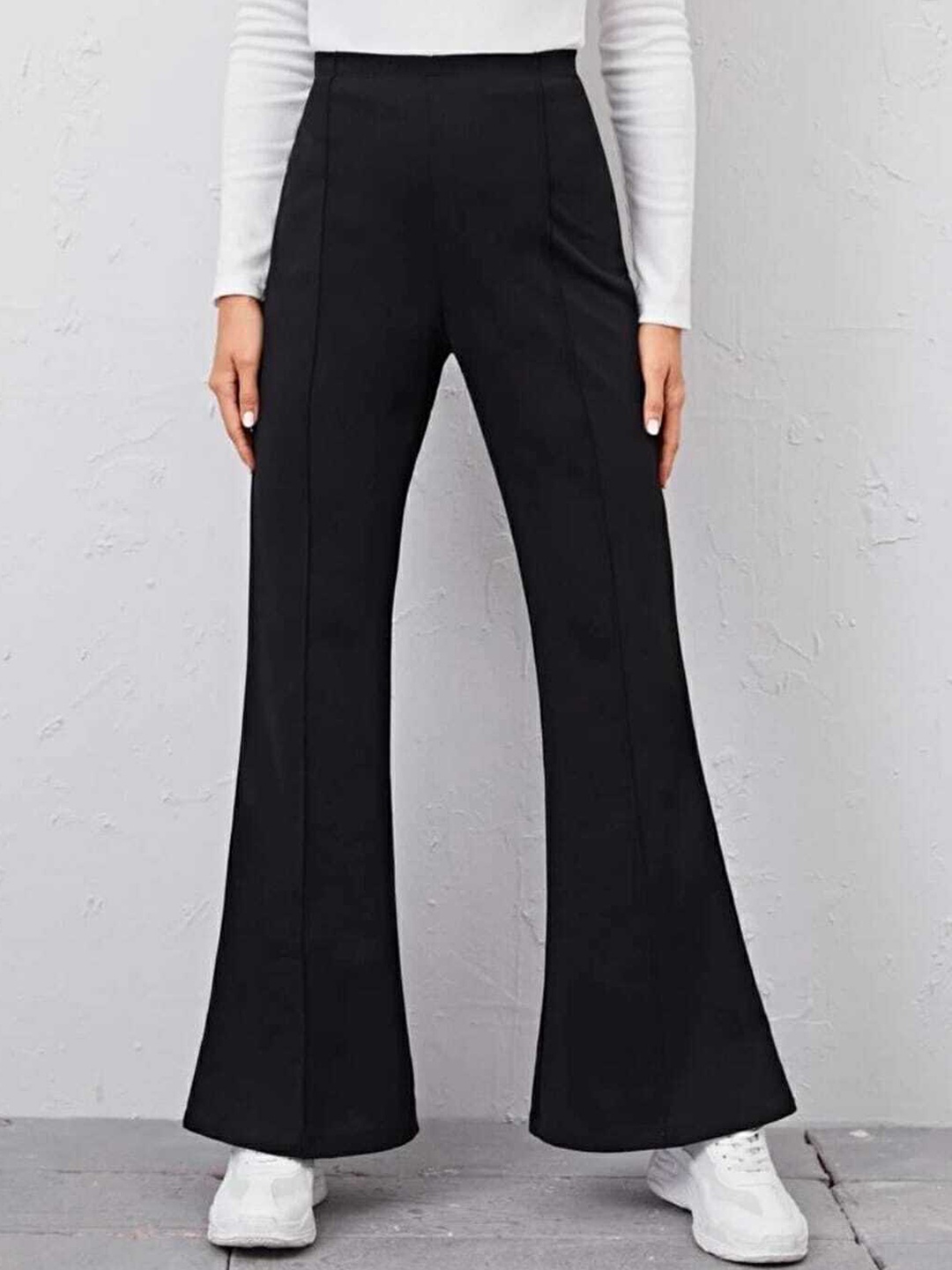

BROADSTAR Women Comfort High-Rise Easy Wash Flared Bootcut Trousers, Black