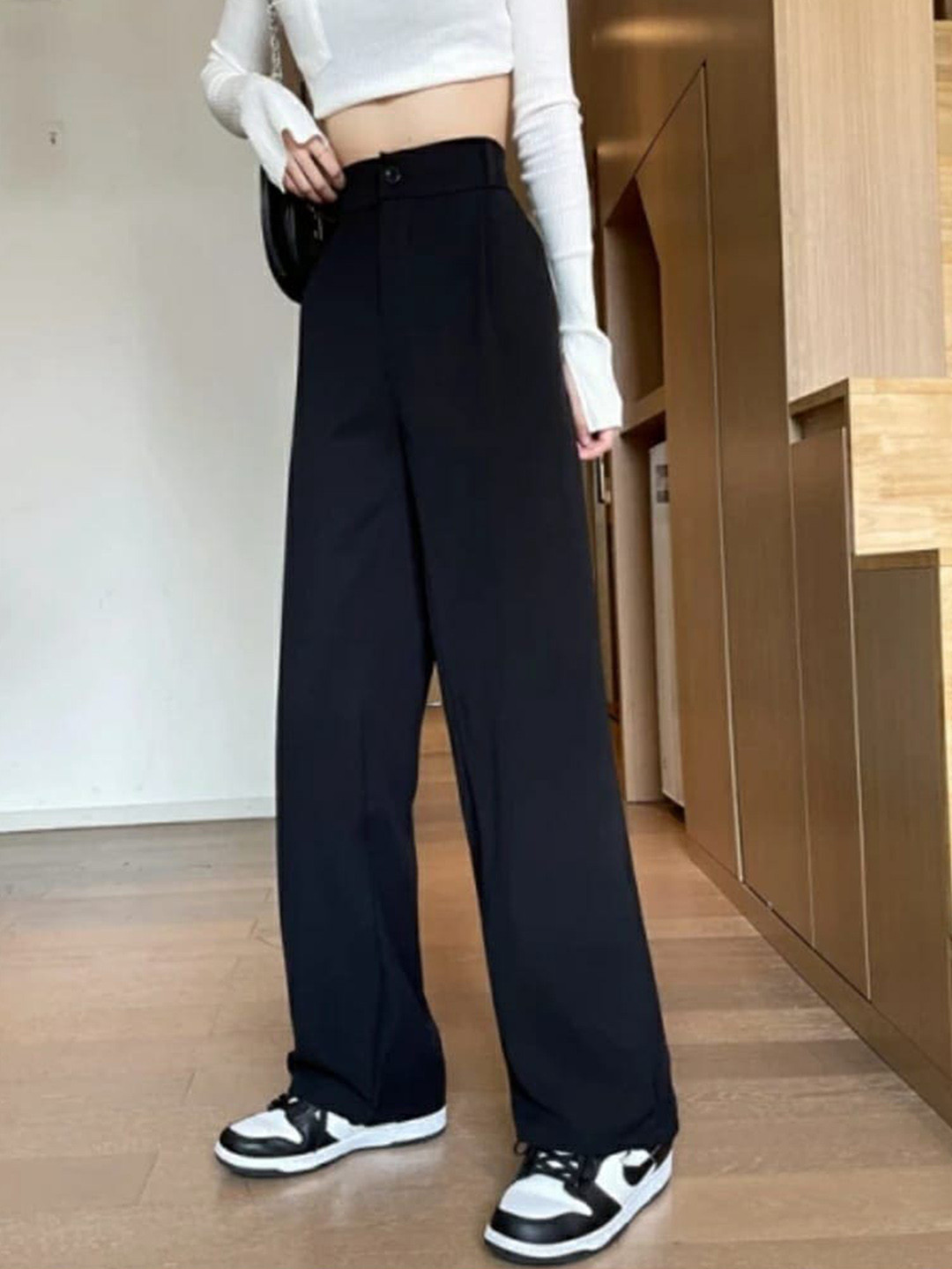 

BROADSTAR Women Pleated Korean Pants, Black