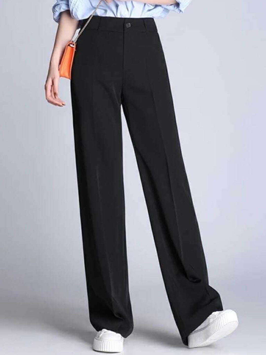 

BROADSTAR Women Relaxed Straight Leg Loose Fit High-Rise Easy Wash Parallel Trousers, Black