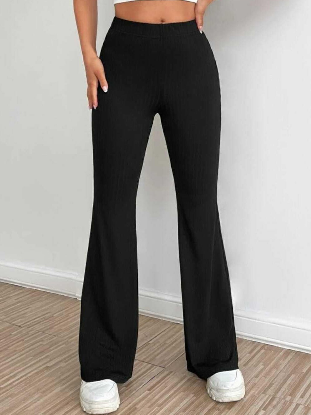 

BROADSTAR Women Relaxed Straight Leg Flared High-Rise Easy Wash Bootcut Trousers, Black