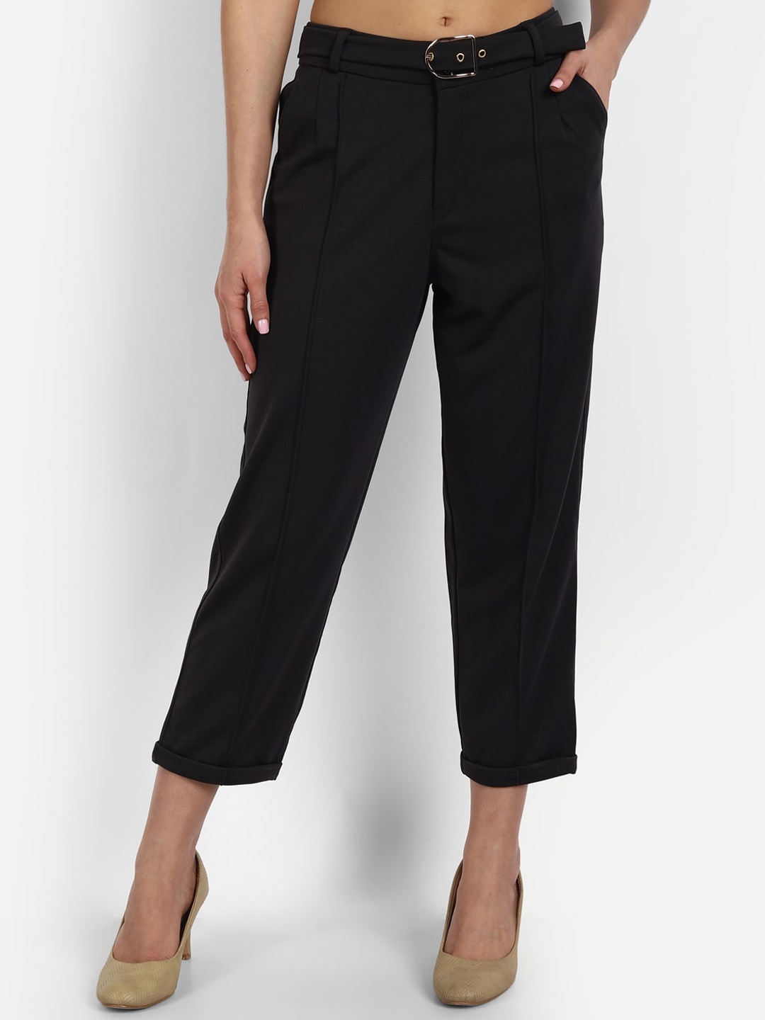 

BROADSTAR Women Grey Relaxed Straight Leg Straight Fit High-Rise Easy Wash Pleated Trousers