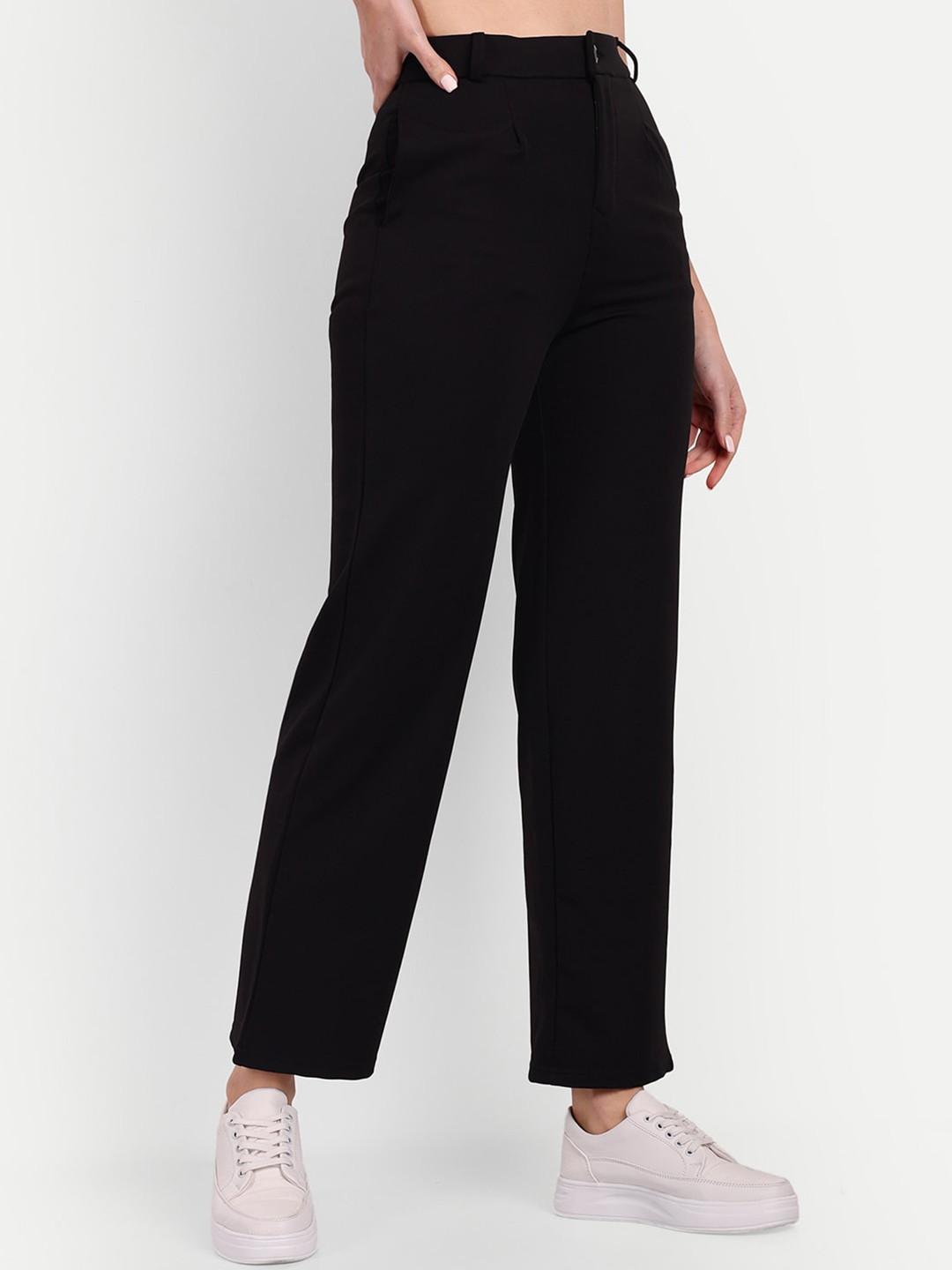 

BROADSTAR Women Tailored Straight Fit High-Rise Trousers, Black
