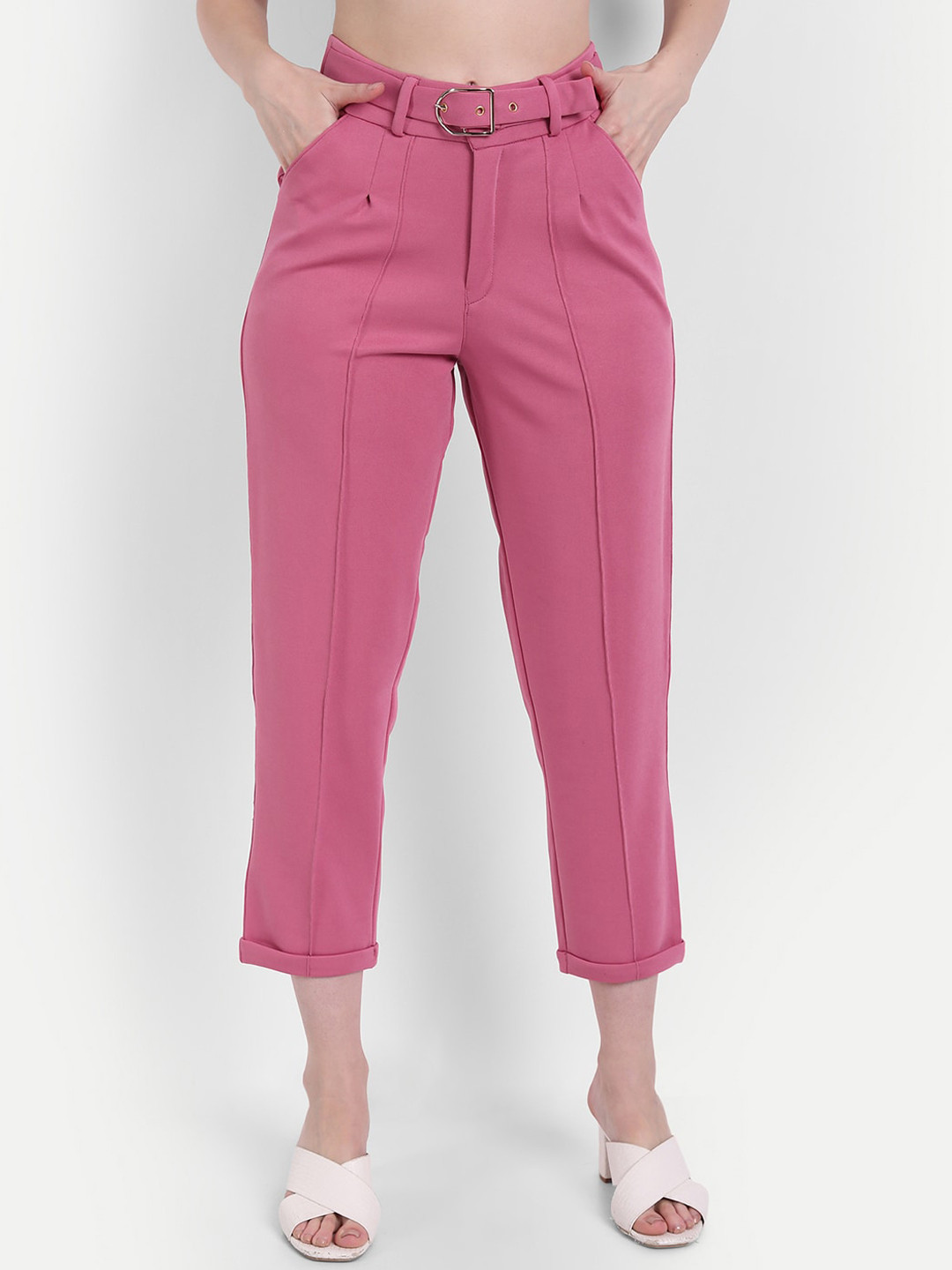 

BROADSTAR Women Relaxed Straight Leg Loose Fit High-Rise Easy Wash Trousers, Rose