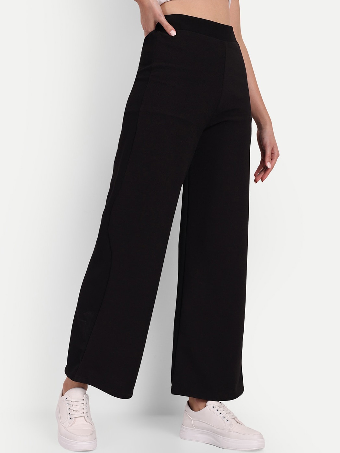 

BROADSTAR Women Smart Loose Fit High-Rise Easy Wash Trousers, Black