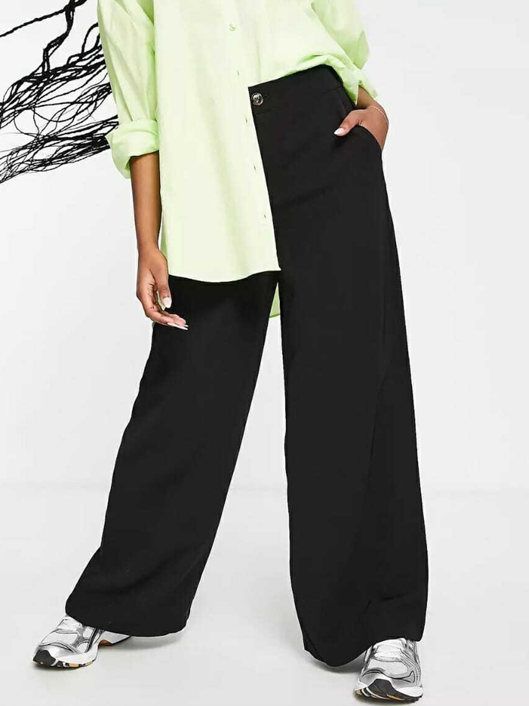 

BROADSTAR Women Relaxed Straight Leg Loose Fit High-Rise Easy Wash Trousers, Black