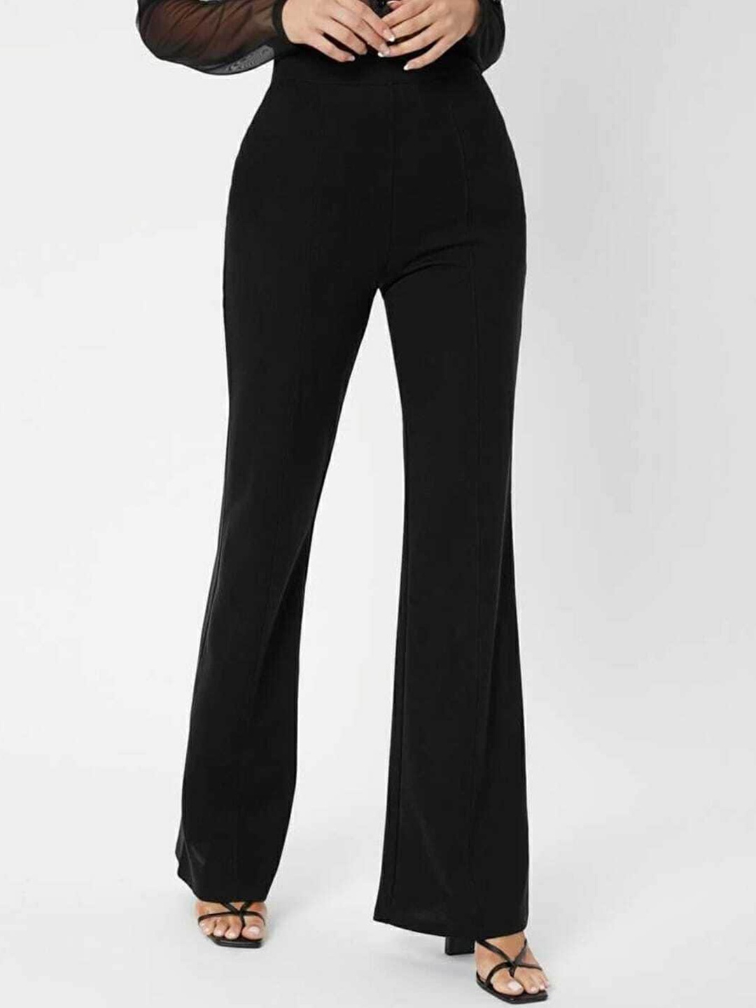 

BROADSTAR Women Relaxed Flared High-Rise Non Iron Bootcut Trousers, Black