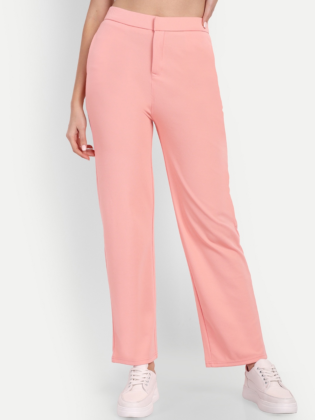 

BROADSTAR Women Relaxed Straight Leg Straight Fit High-Rise Easy Wash Parallel Trousers, Pink