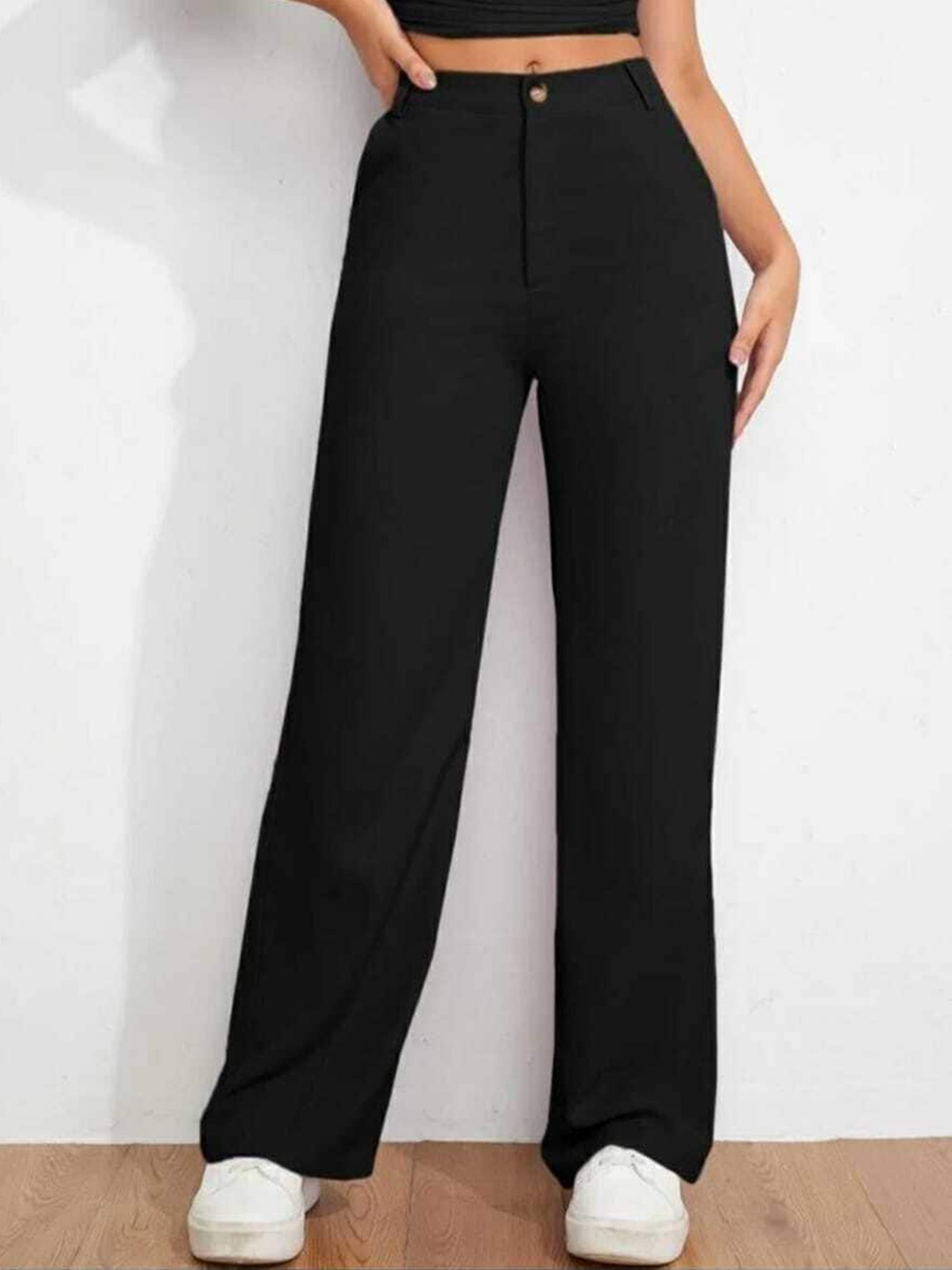 

BROADSTAR Women Smart Loose Fit High-RiseTrousers, Black