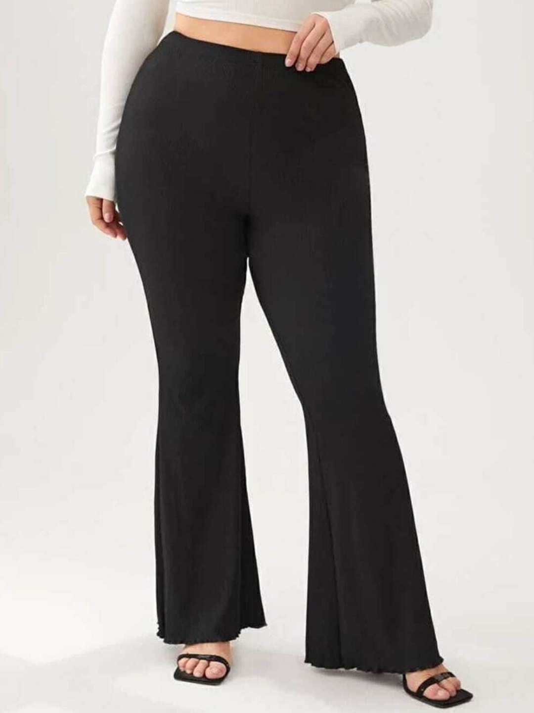 

BROADSTAR Women Relaxed Straight Leg Bootcut Flared High-Rise Easy Wash Trousers, Black