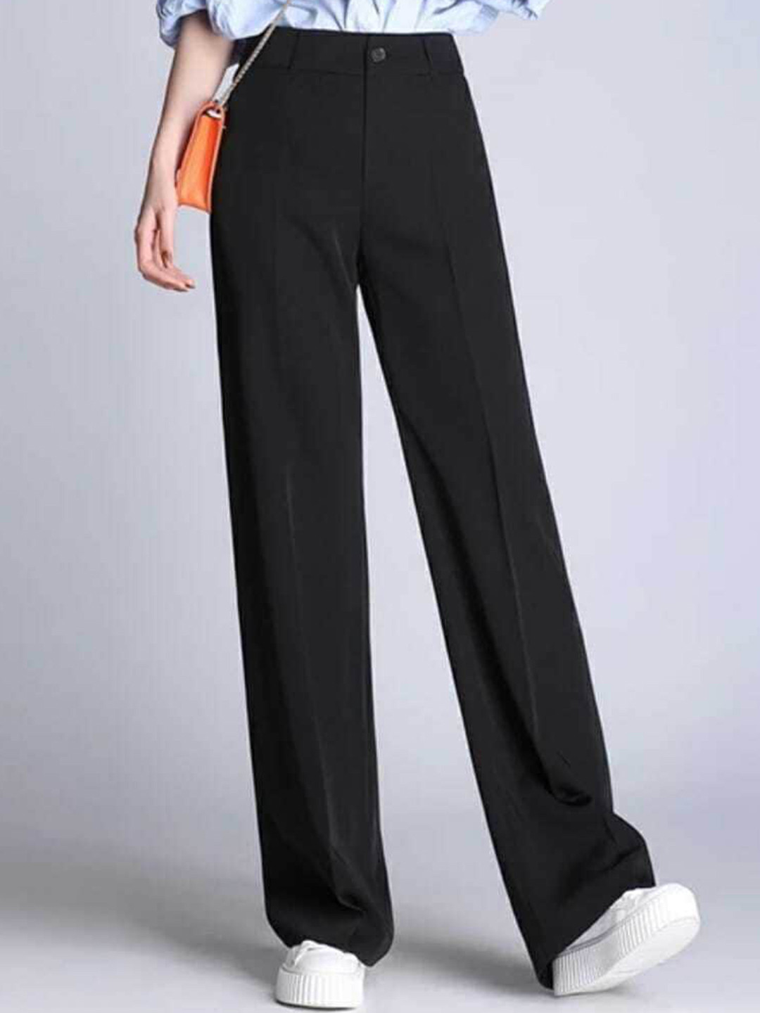

BROADSTAR Women Relaxed Straight Leg Loose Fit High-Rise Easy Wash Formal Trousers, Black