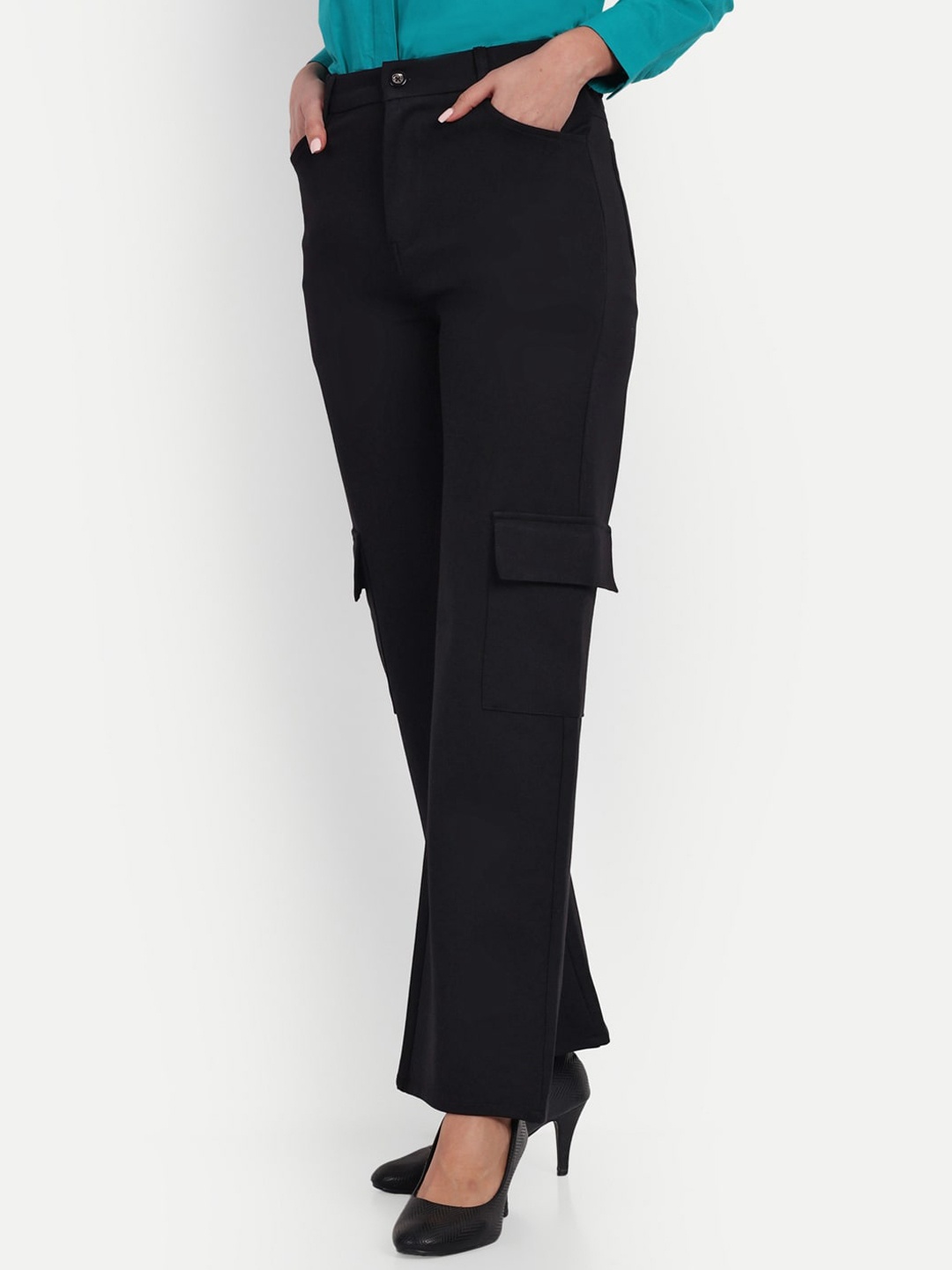 

BROADSTAR Women Relaxed Straight Leg Loose Fit High-Rise Easy Wash Trousers, Black