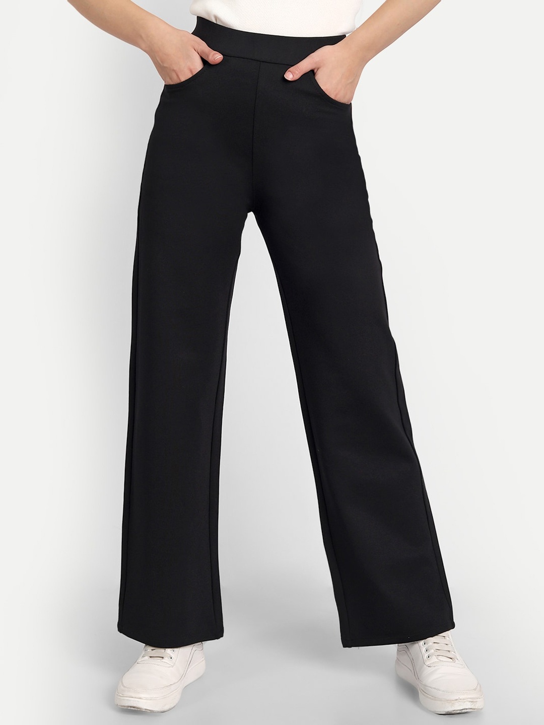 

BROADSTAR Women Smart Straight Fit High-Rise Easy Wash Parallel Trousers, Black