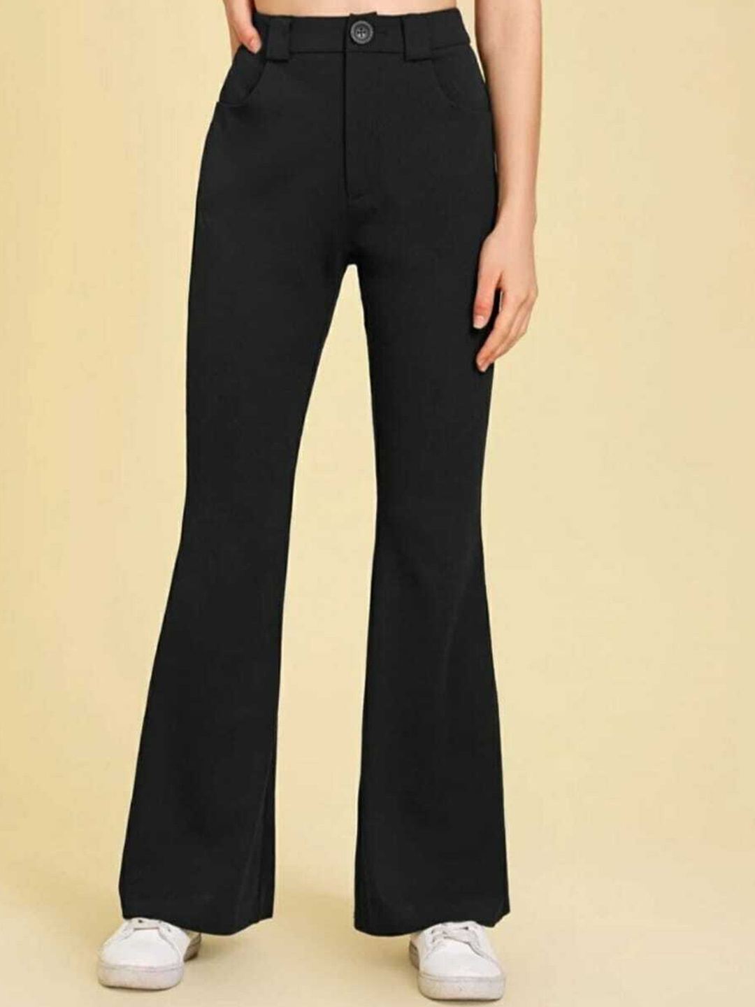 

BROADSTAR Women Smart Flared High-Rise Easy Wash Trousers, Black