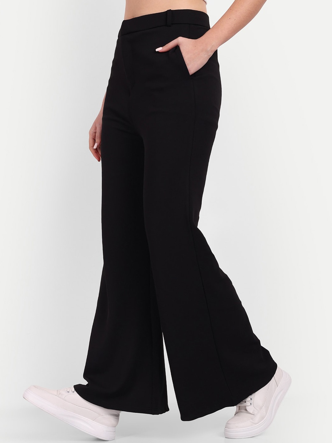 

BROADSTAR Women Smart Flared High-Rise Easy Wash Parallel Trousers, Black