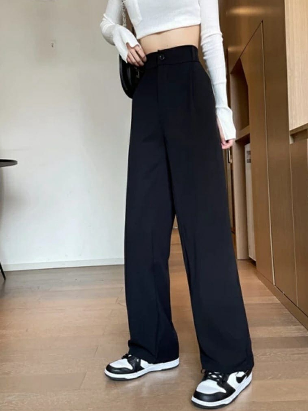 

BROADSTAR Women Pleated Korean Pants, Black