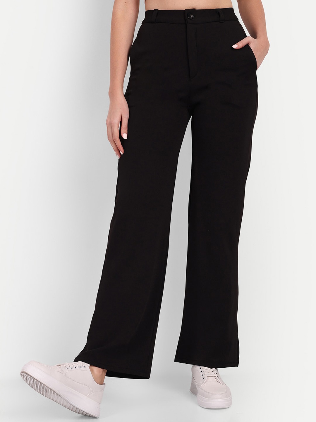 

BROADSTAR Women Smart Loose Fit High-Rise Trousers, Black