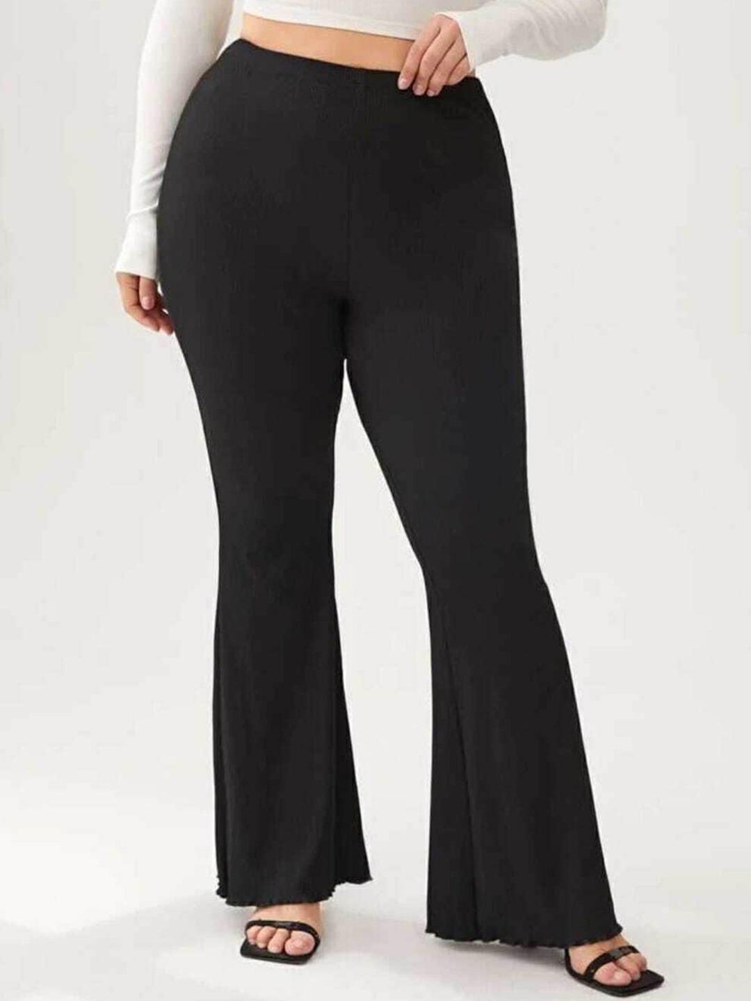 

BROADSTAR Women Relaxed Straight Leg High-Rise Bootcut Formal Trousers, Black