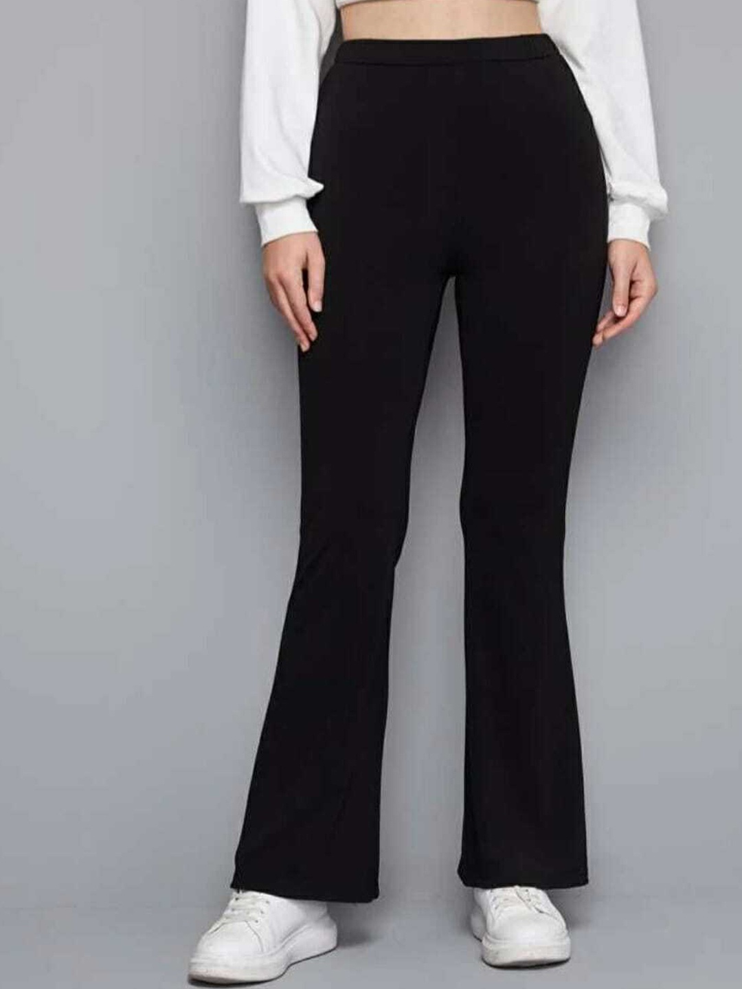 

BROADSTAR Women Relaxed Flared High-Rise Easy Wash Trousers, Black