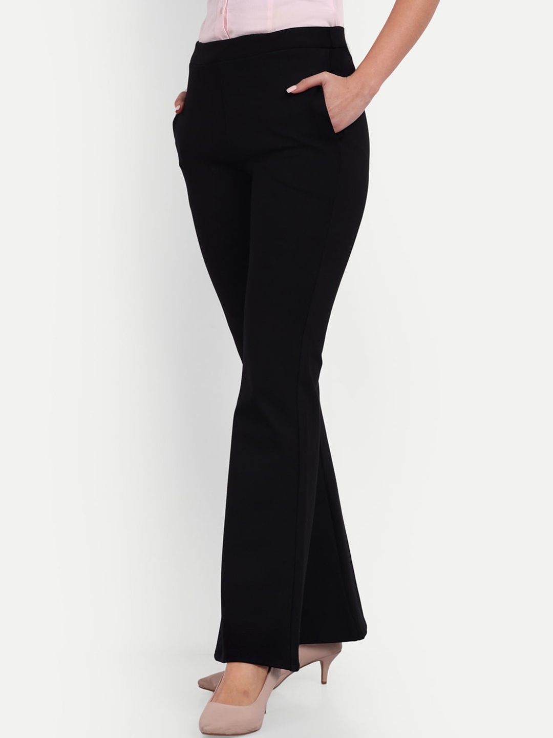 

BROADSTAR Women Smart Flared High-Rise Easy Wash Bootcut Trousers, Black