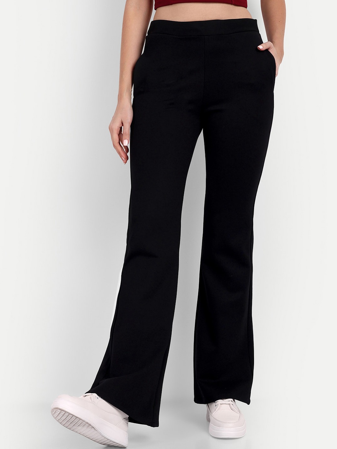 

BROADSTAR Women Smart Flared High-Rise Easy Wash Bootcut Trousers, Black