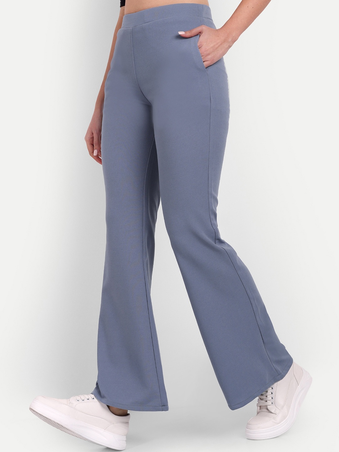 

BROADSTAR Women Relaxed Flared High-Rise Non Iron Bootcut Trousers, Grey