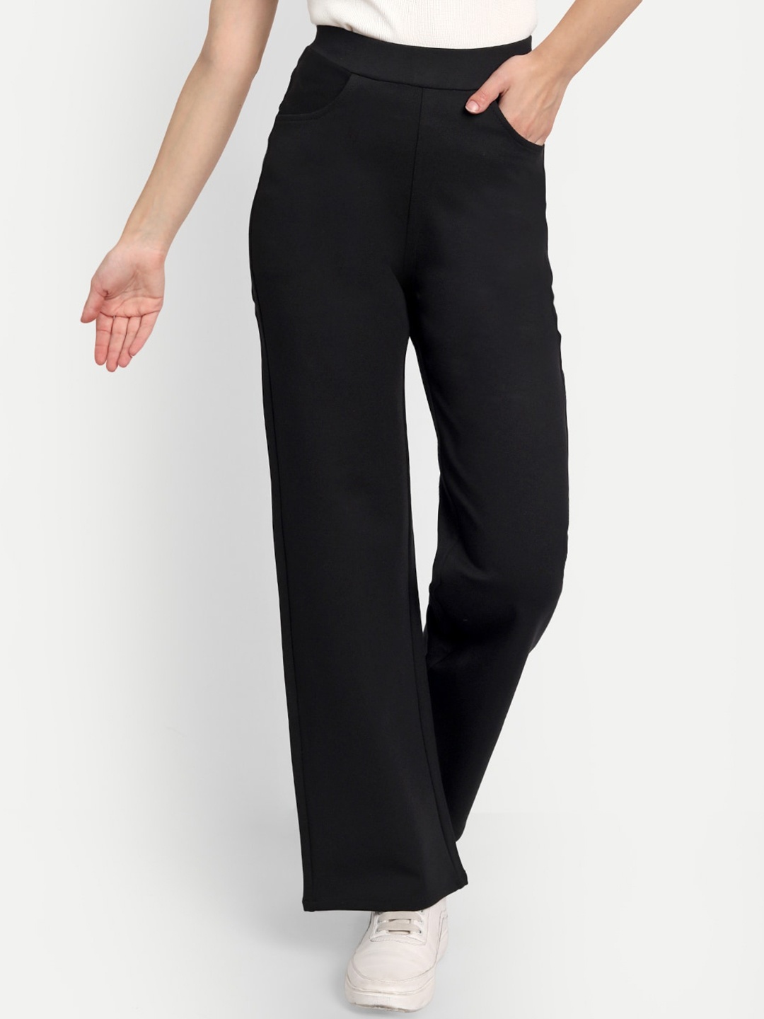 

BROADSTAR Women Smart Straight Fit High-Rise Easy Wash Parallel Trousers, Black