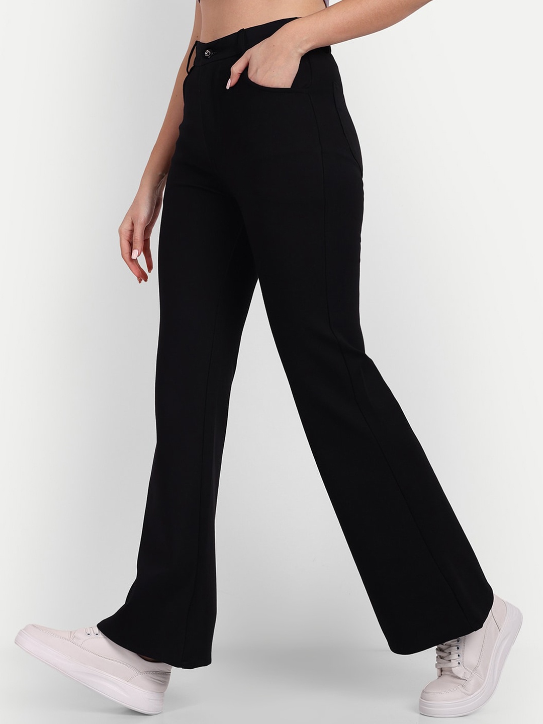 

BROADSTAR Women Black Smart Flared High-Rise Bootcut Trousers