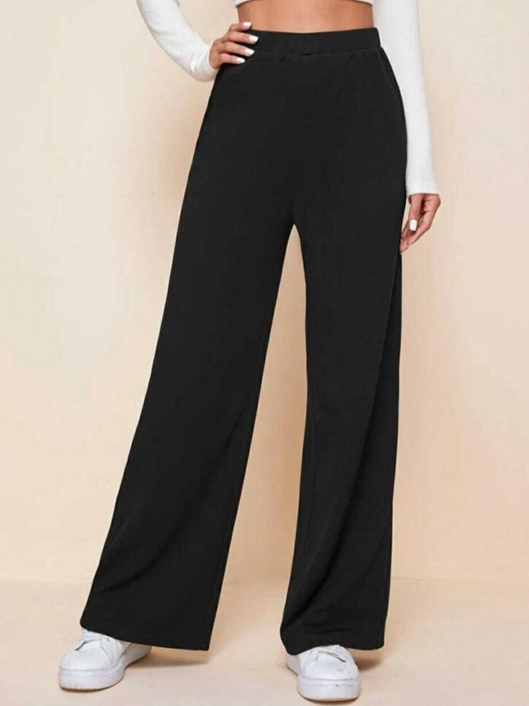 

BROADSTAR Women Smart Straight Fit High-Rise Easy Wash Stretchable Trousers, Black