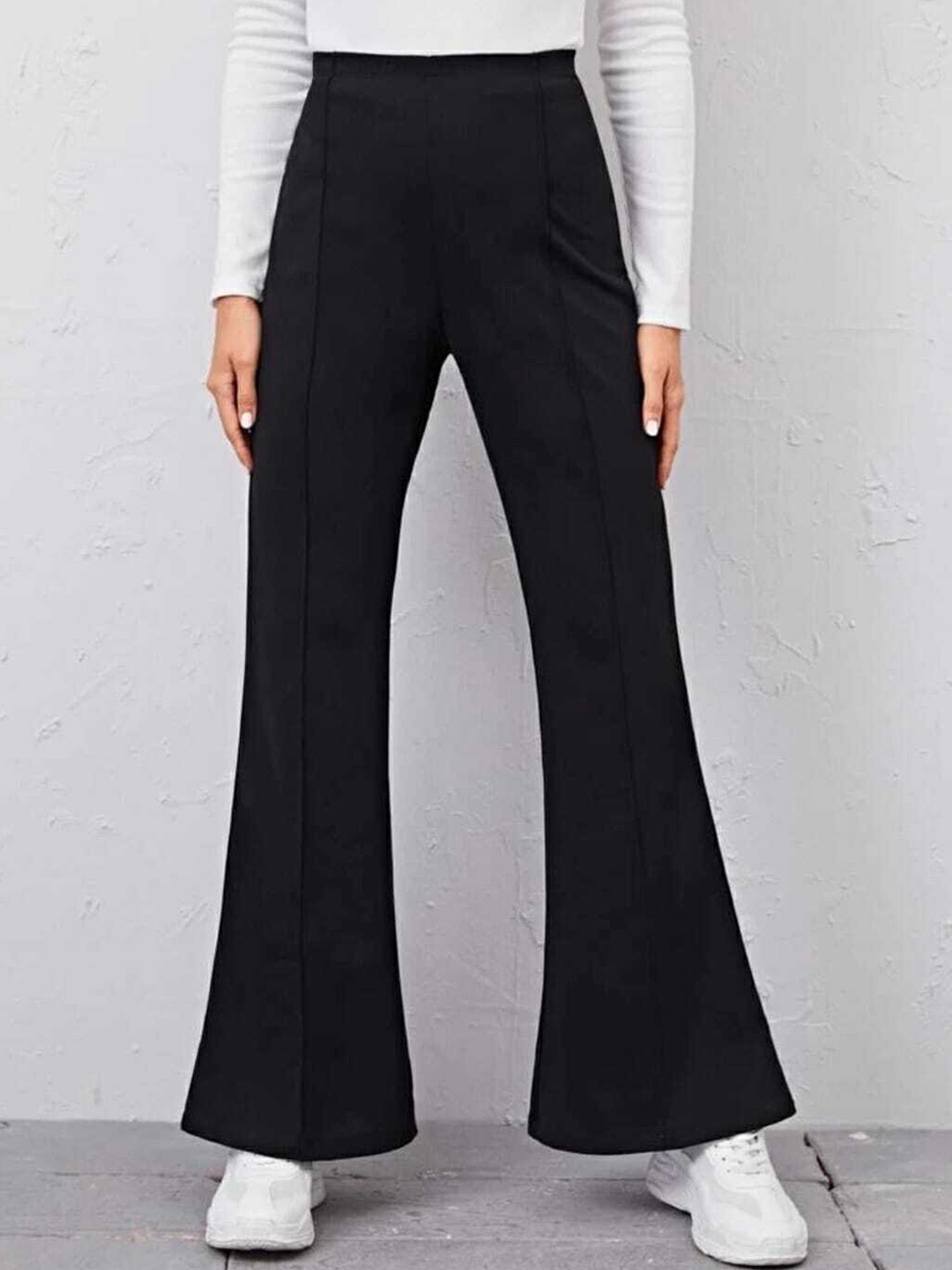 

BROADSTAR Women Classic Flared High-Rise Easy Wash Trousers, Black