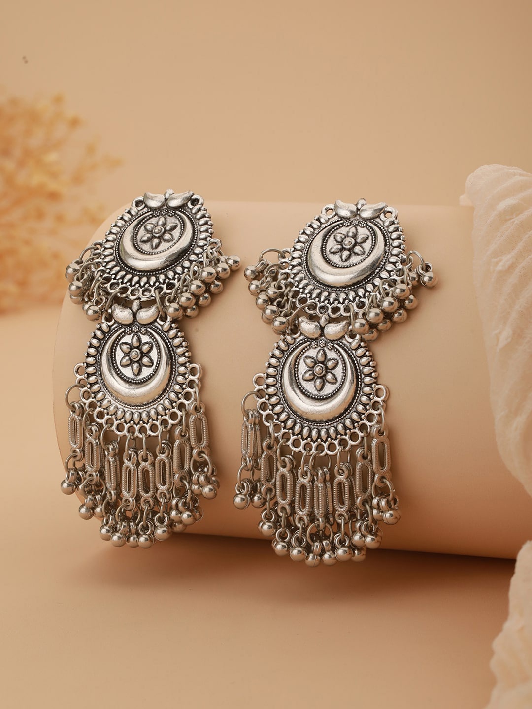 

Aadvik Designs Silver-Plated Contemporary Drop Earrings