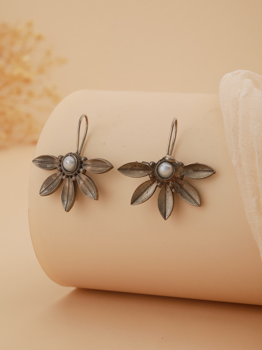 

Aadvik Designs Silver-Plated Floral Drop Earrings
