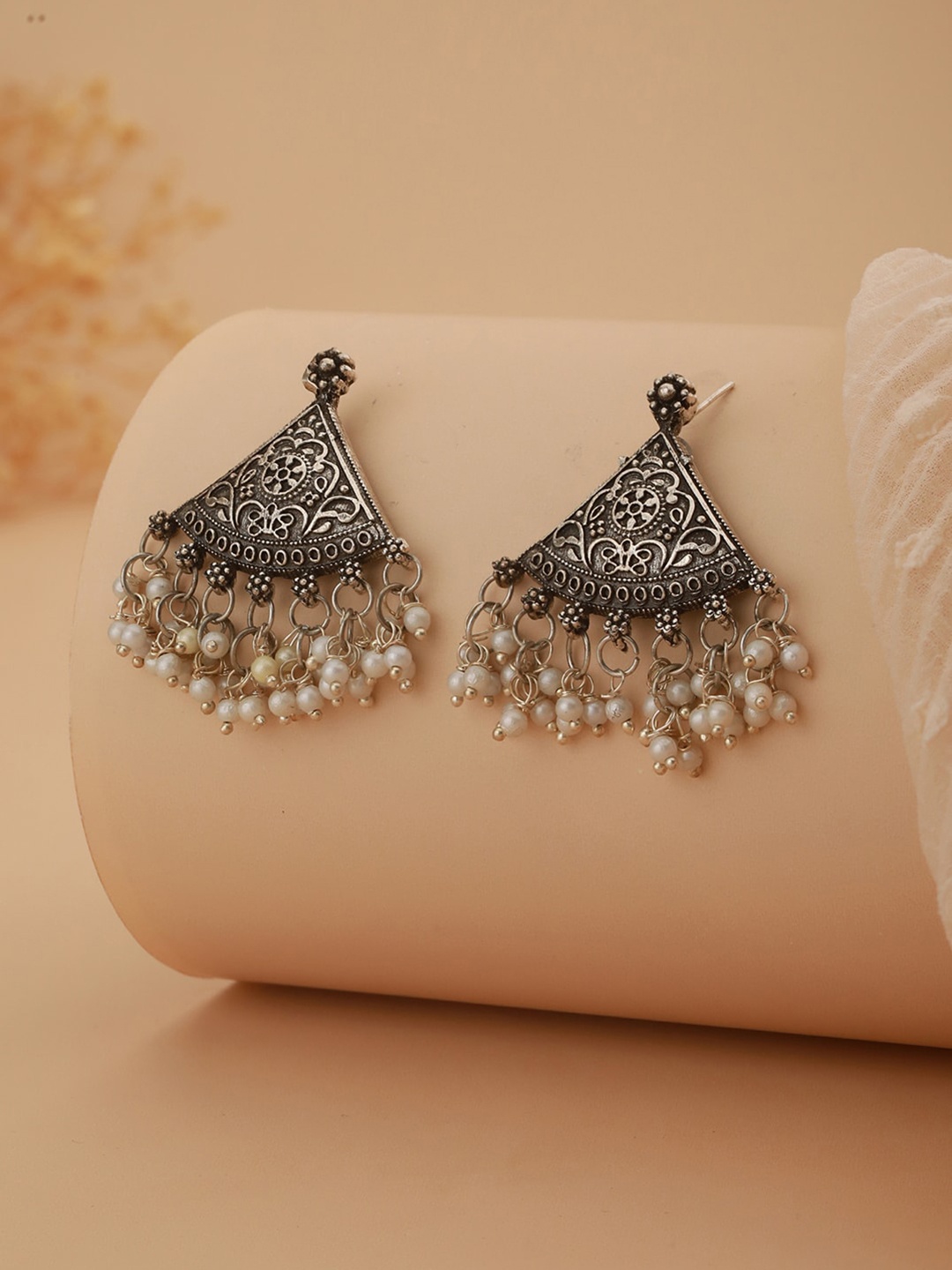 

Aadvik Designs Silver-Plated Contemporary Beaded Drop Earrings