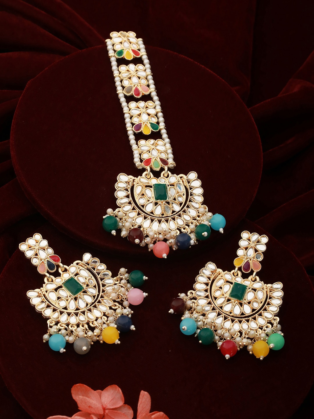 

Aadvik Designs Gold-Plated & Stone-Studded Mang Tika With Earring