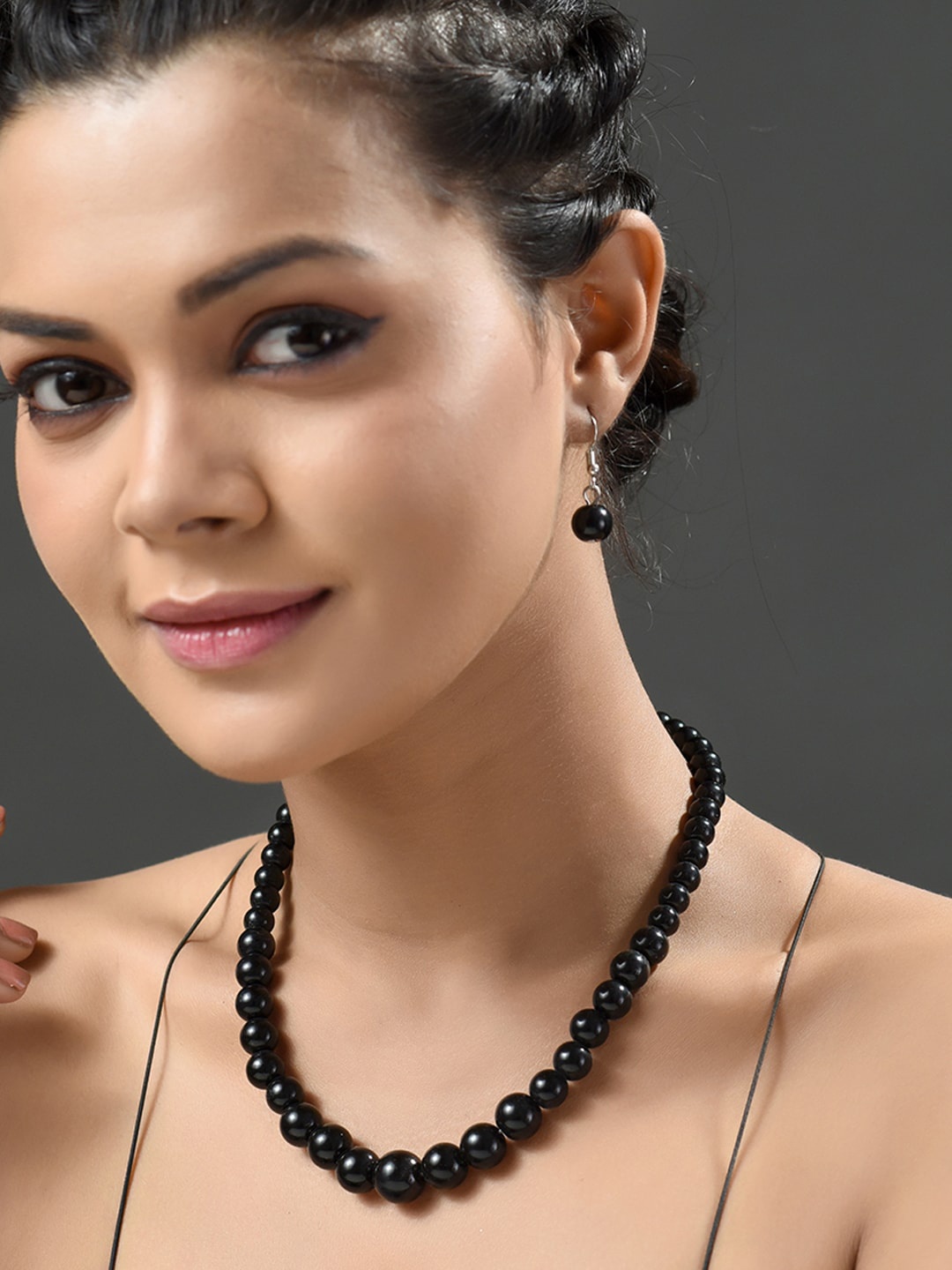 

phuljhadi Pearl Beaded Single Line Jewellery Set, Black