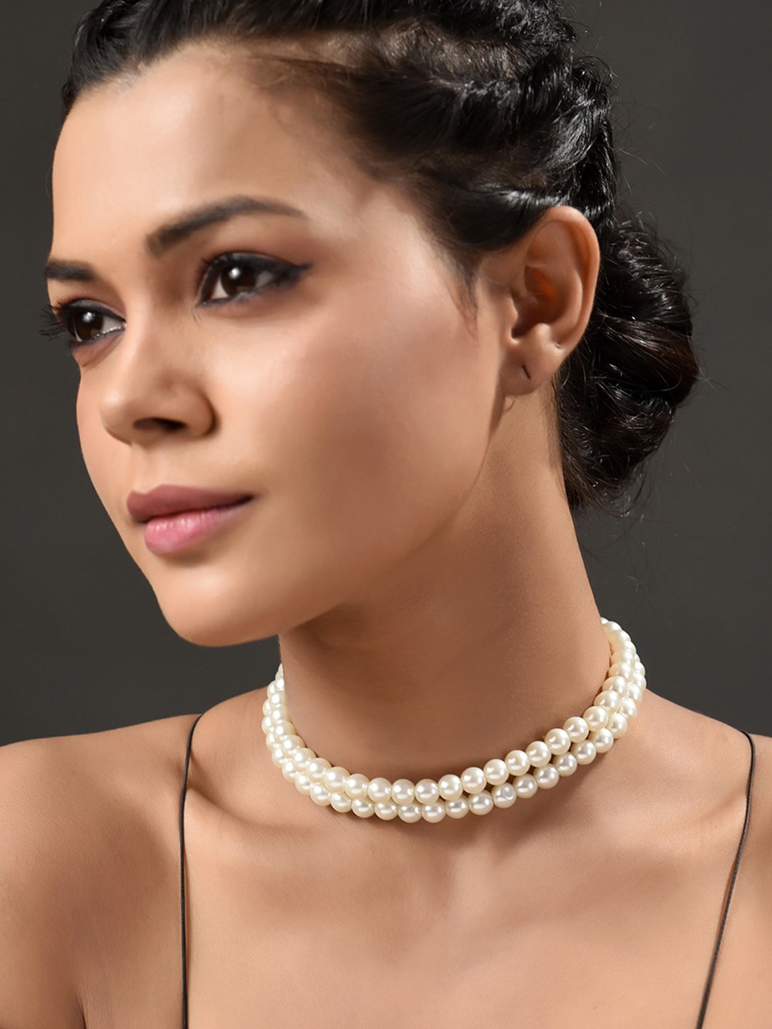 

phuljhadi Silver-Plated Aritificial Beads Studded Layered Choker Necklace