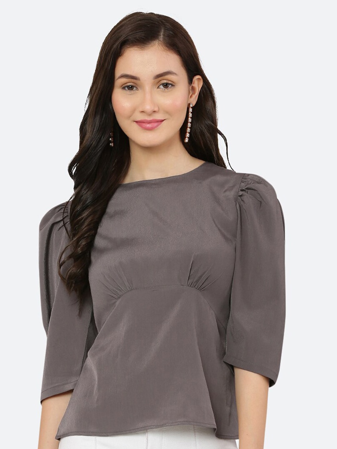 

BAESD Puff Sleeves Empire Top, Grey