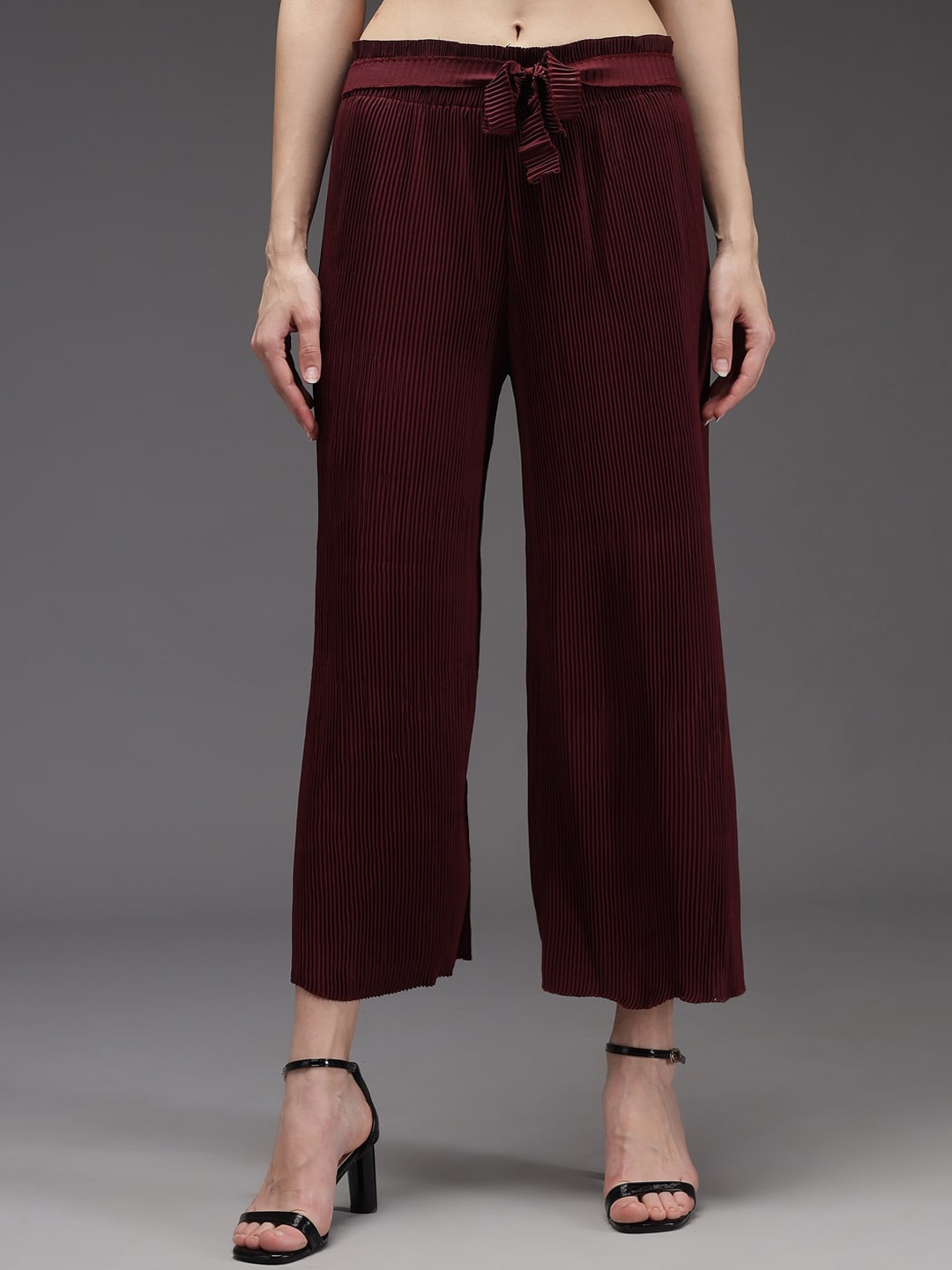 

BAESD Women Relaxed Parallel Trousers With Belt, Maroon