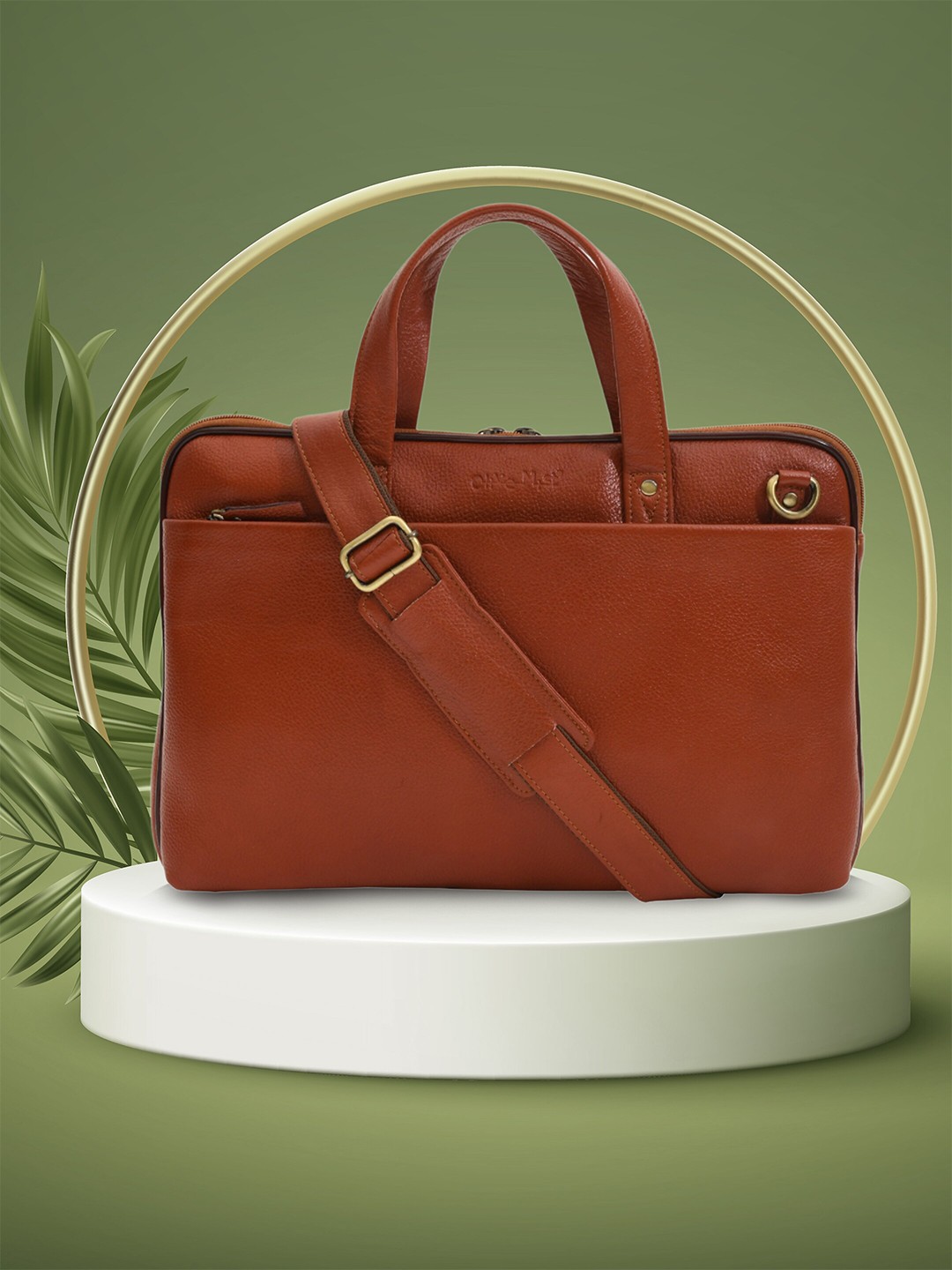 

OLIVE MIST Unisex Leather Laptop Bag, Tan