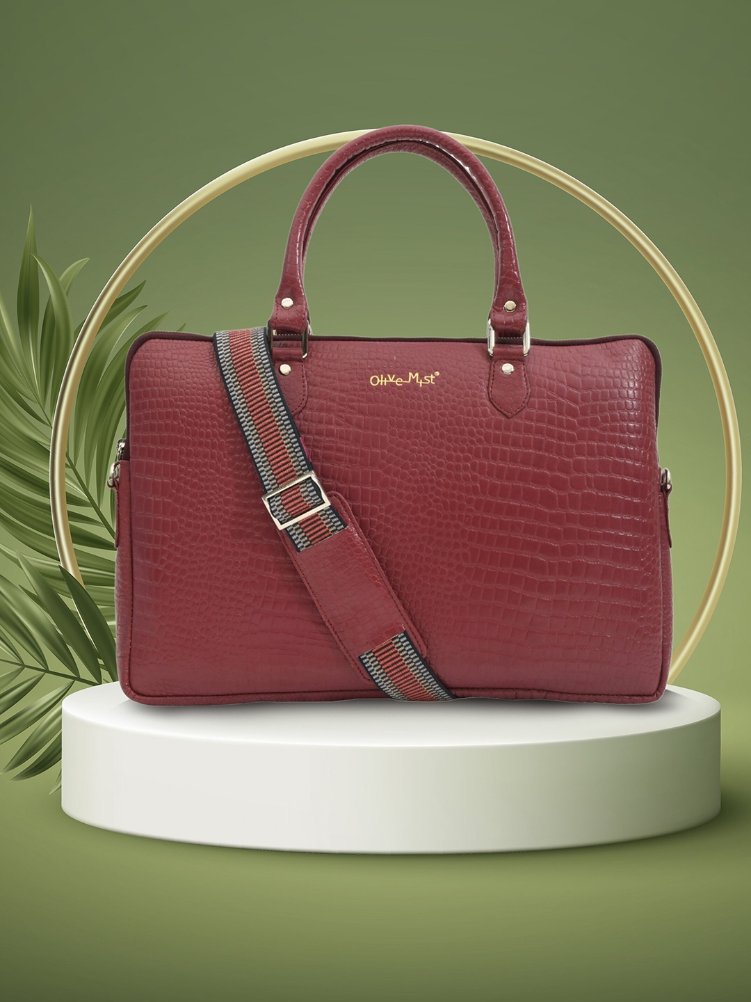 

OLIVE MIST Unisex Textured Leather Laptop Bag, Maroon