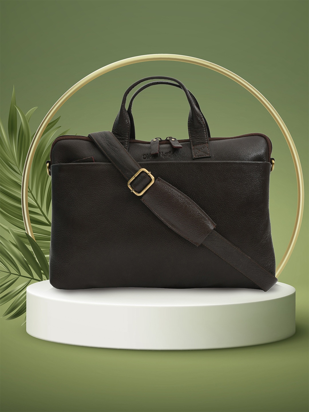 

OLIVE MIST Unisex Textured Leather Laptop Bag, Brown