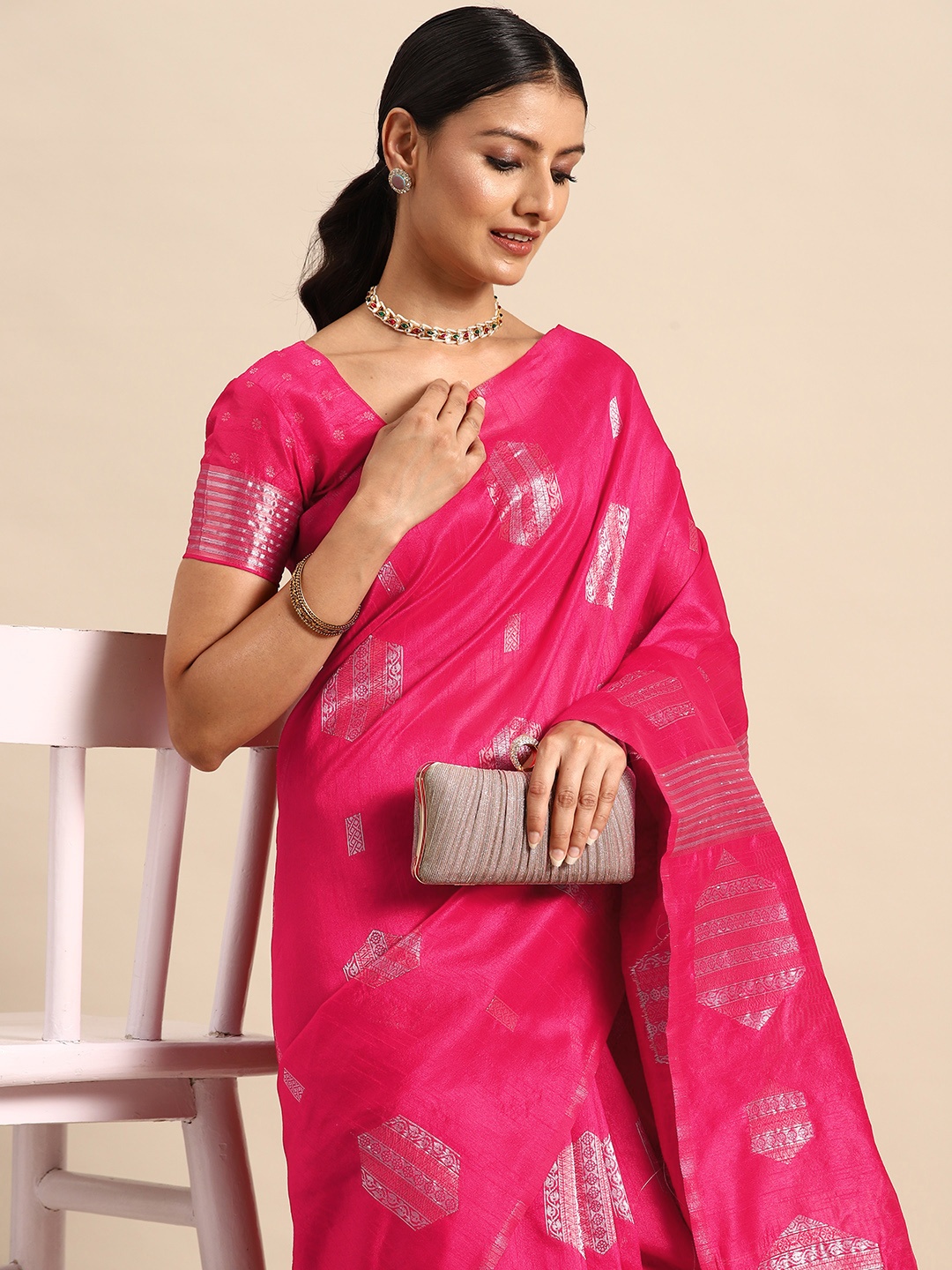 

Mitera Zari Kota Saree, Pink