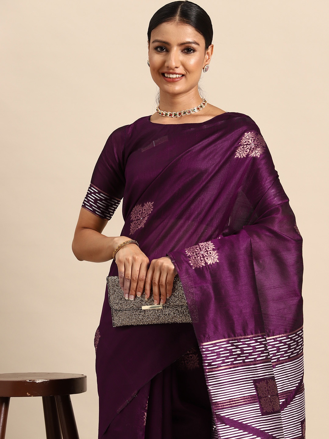 

Mitera Ethnic Motifs Zari Jamdani Saree, Purple
