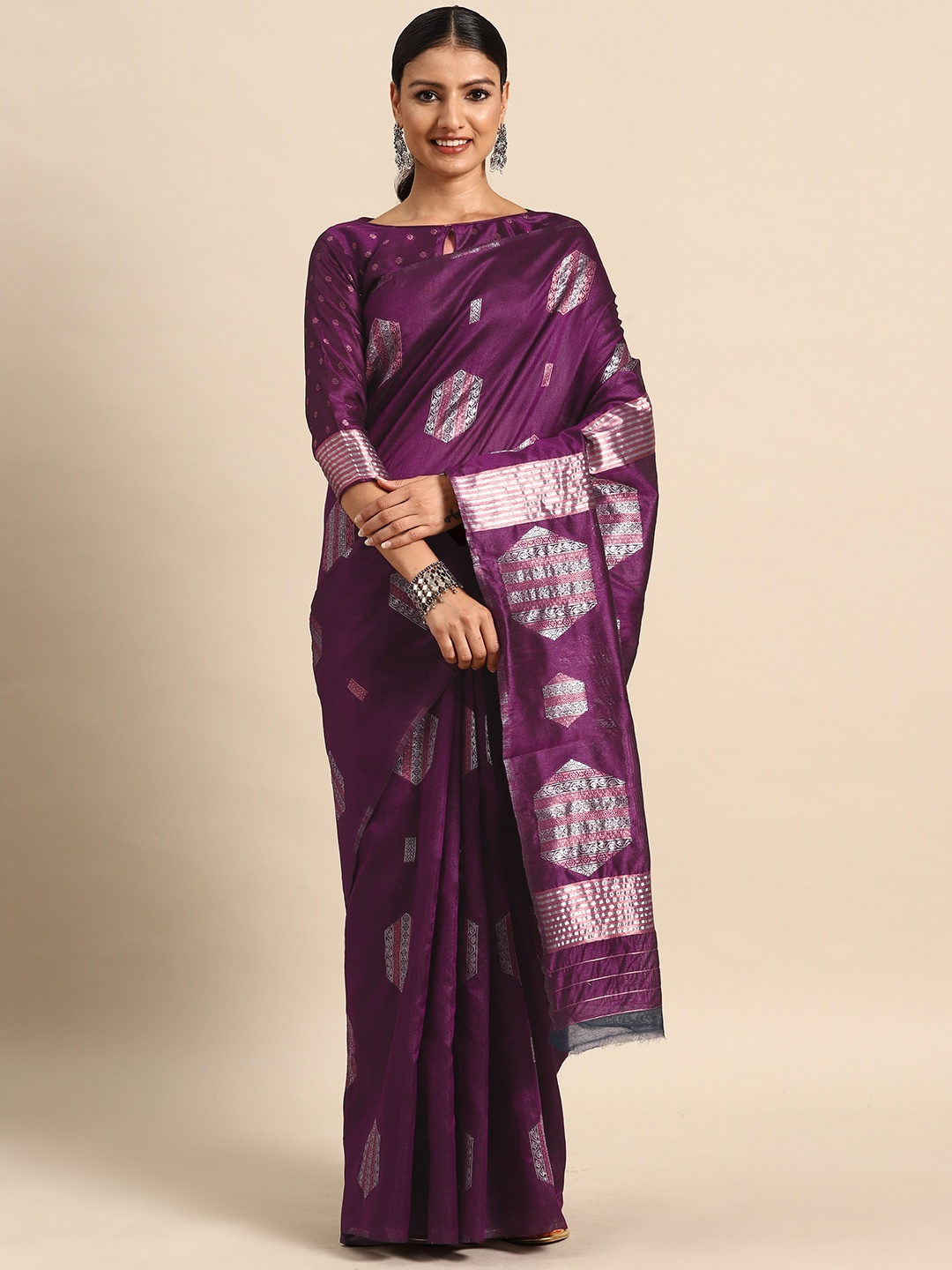 

Mitera Ethnic Motifs Zari Kota Saree, Purple