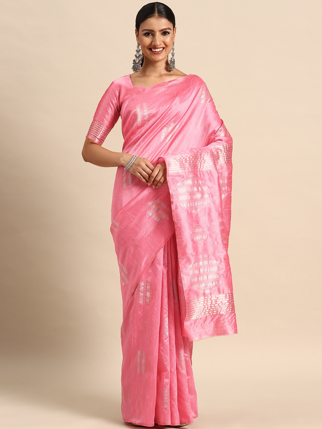 

Mitera Ethnic Motifs Zari Kota Saree, Pink