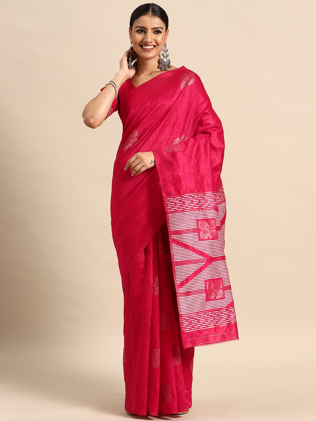 

Mitera Ethnic Motifs Jamdani Saree, Pink