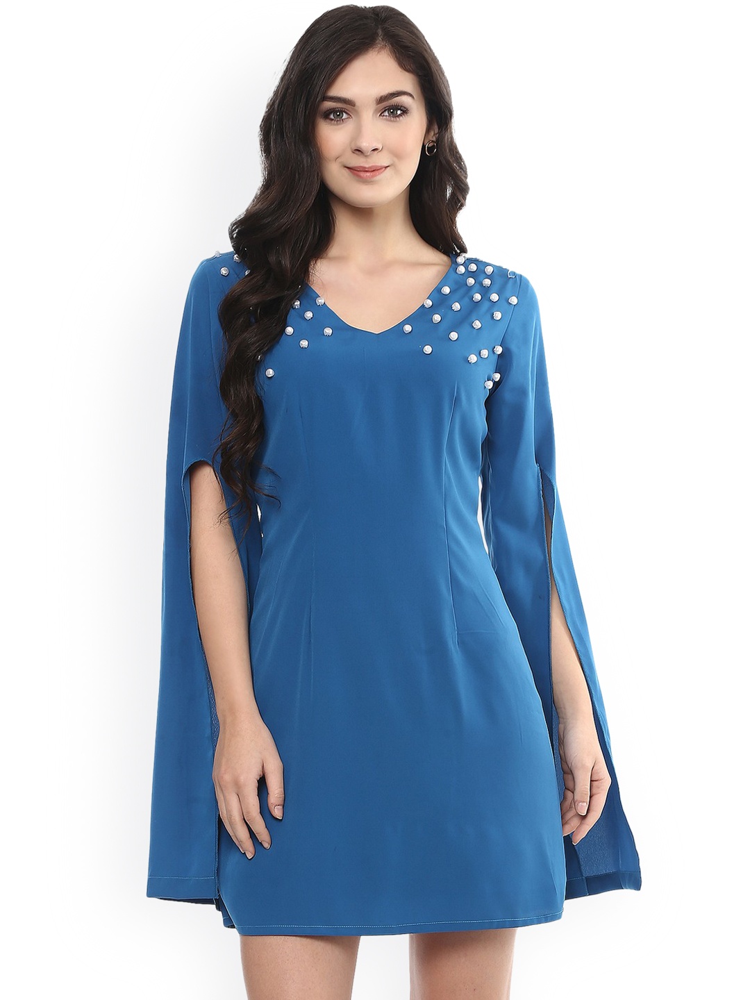 

Zima Leto Women Blue Solid A-Line Dress